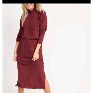 Old Navy‎ Red Ribbed Waist Defined Turtleneck Long Sleeve Sweater Midi Dress 2XL